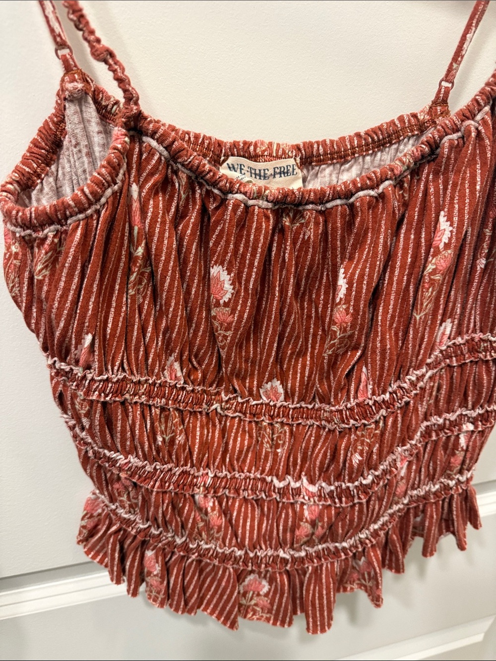 Free People Rust-Red Floral Smocked Cami - Picture 3 of 16